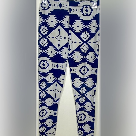 Lularoe Juniors Geometric Leggings S Navy Blue White Straight Leg Tapered Ankle - Picture 1 of 9